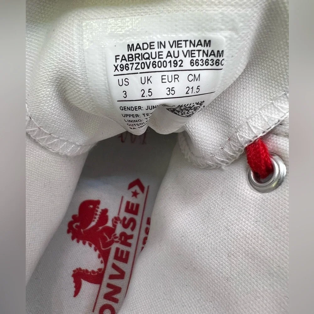 Converse- Dinosaur Print High-Top Sneakers‎ with Red Laces, Youth Size:3